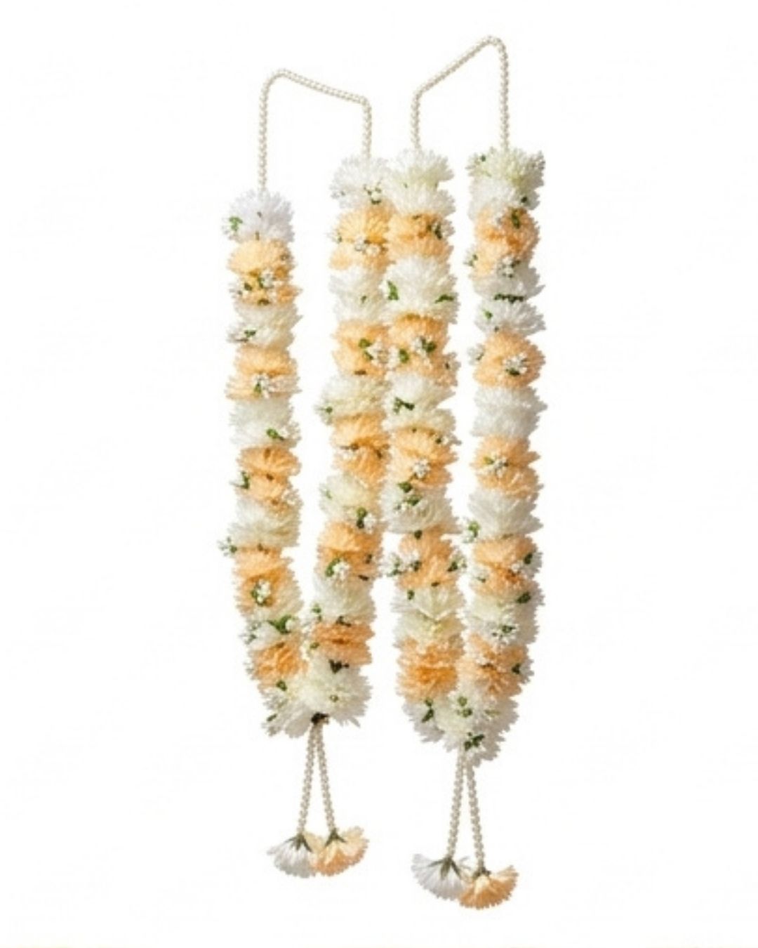 Pearl-Strand Peach & White Traditional Wedding Mala detail 4