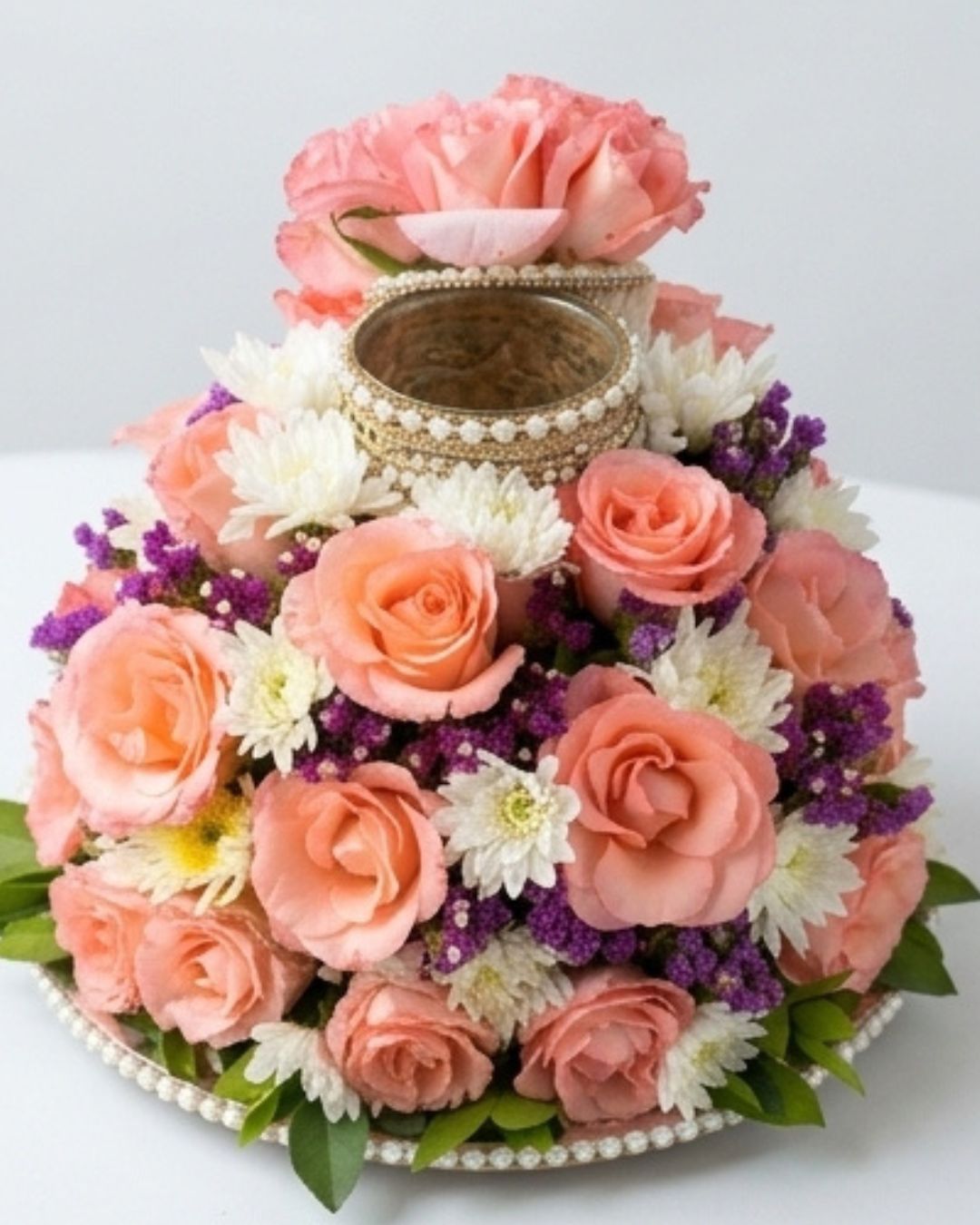 Coral Radiance Doodh Pilai Glass & Floral Wedding Tray detail 2