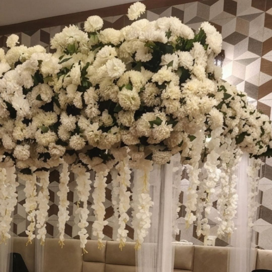 Premium Artificial White Flower Canopy Wedding Bed Decoration