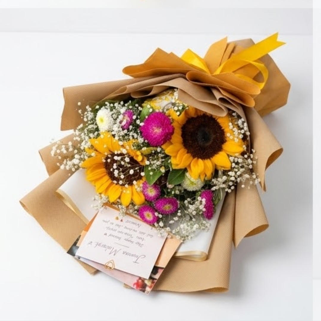 Radiant Sunshine Sunflower & Baby’s Breath Floral Bouquet detail 3