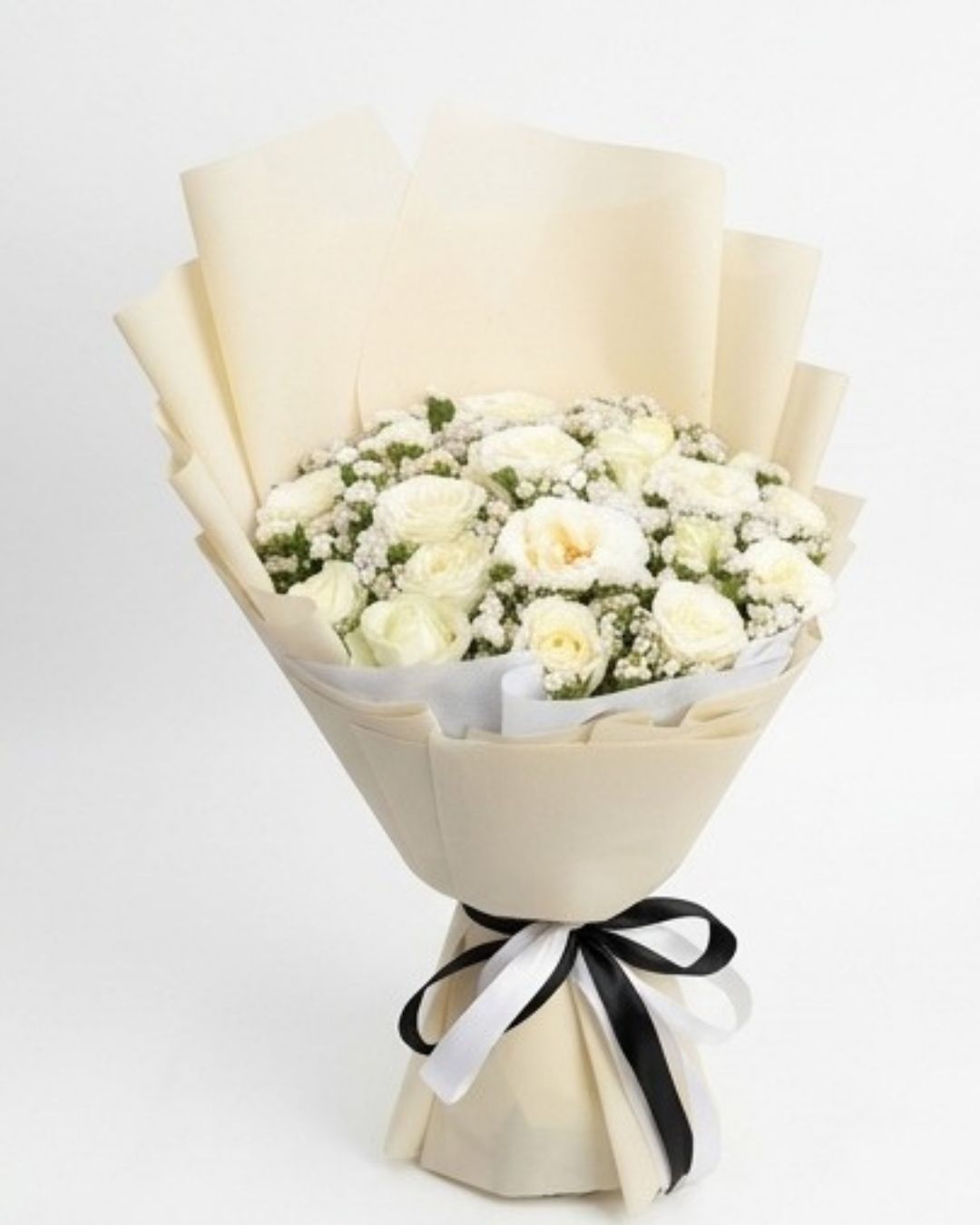 Ivory Grace White Rose & Baby's Breath Bouquet detail 2