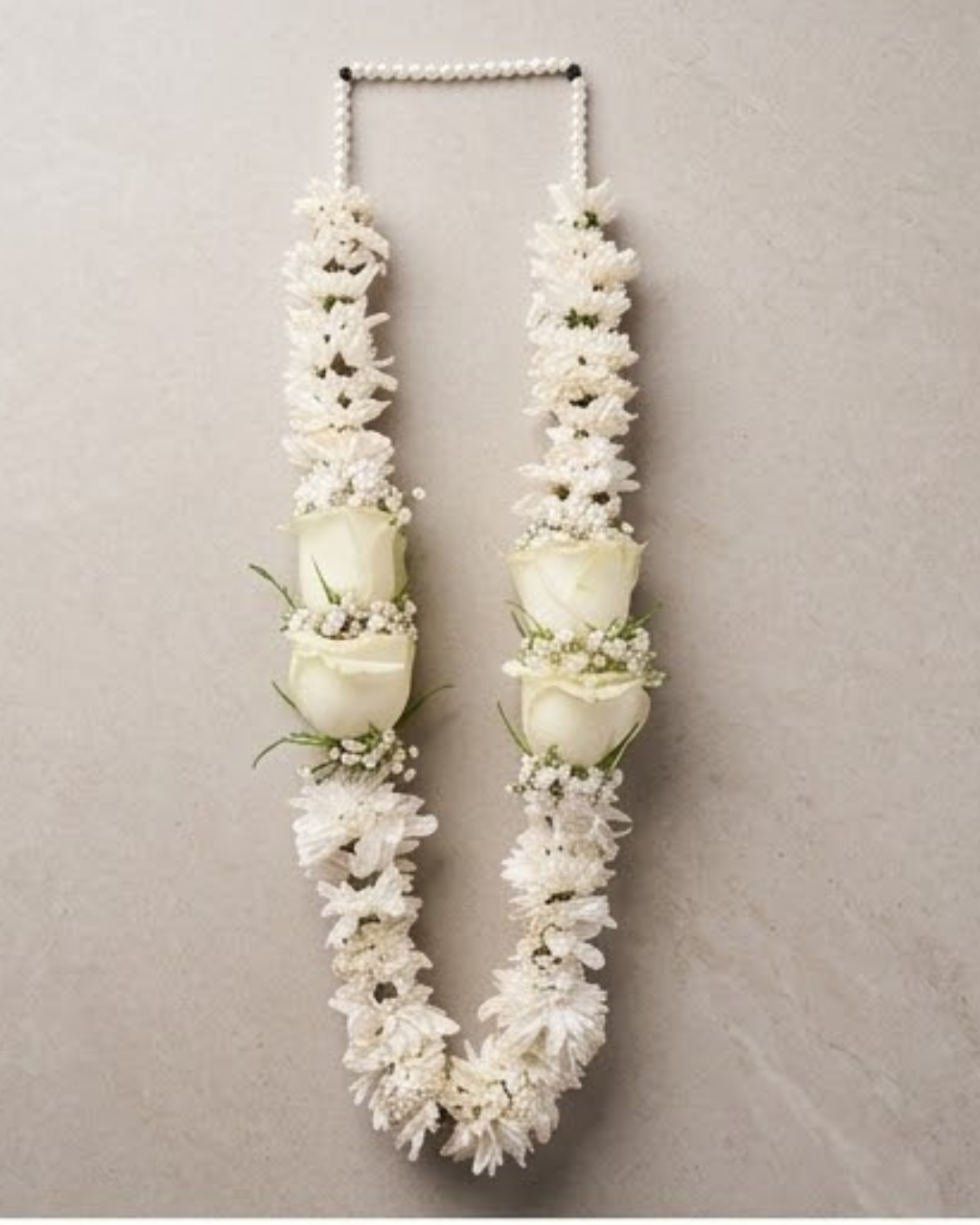 Pure Ivory White Rose & Tube Rose Traditional Floral Mala detail 2