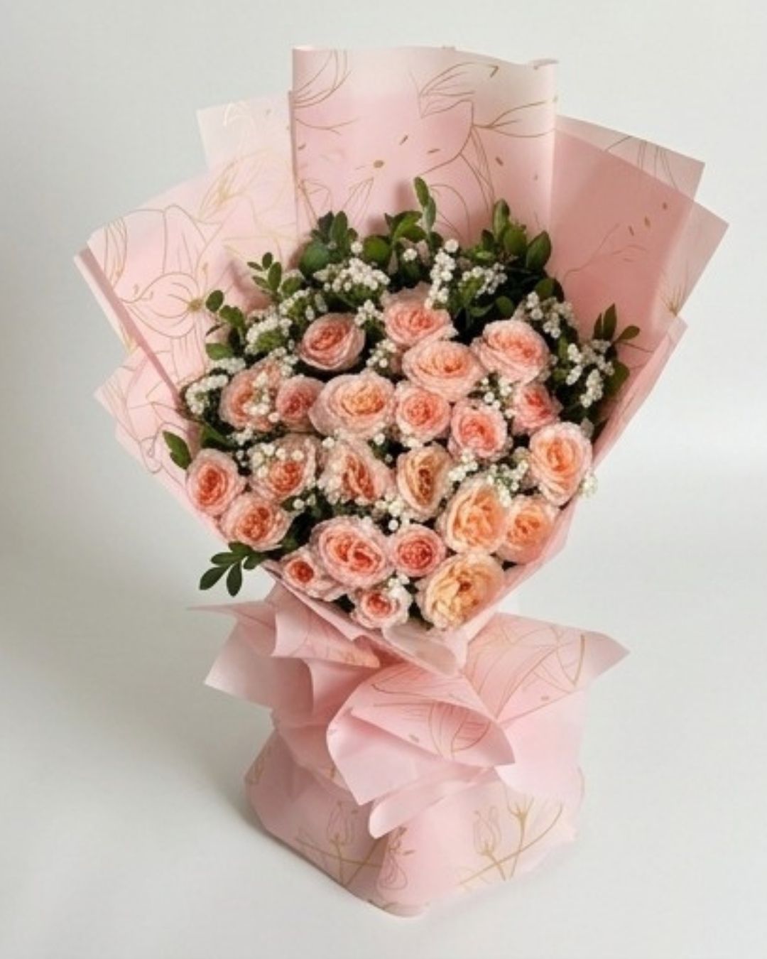 Peach Elegance Rose & Baby's Breath Bouquet detail 4