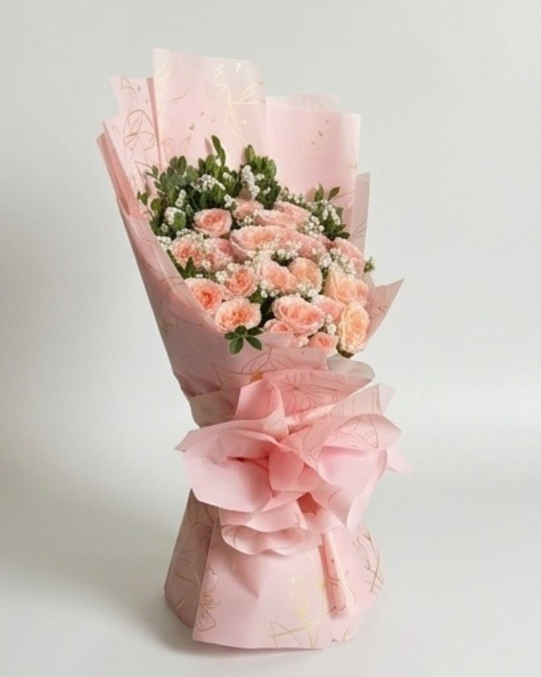Peach Elegance Rose & Baby's Breath Bouquet detail 2