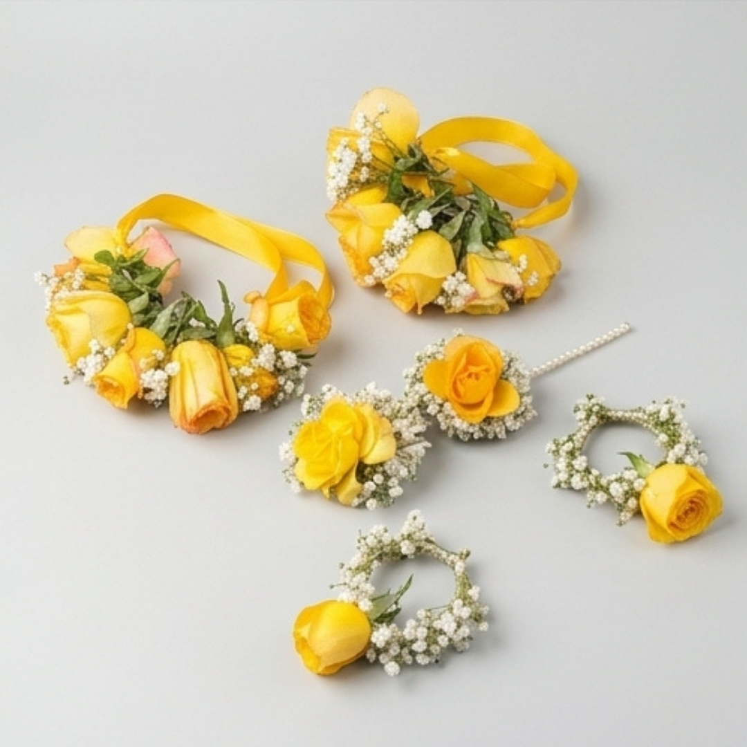 Sunshine Yellow Rose Floral Jewelry Set detail 4
