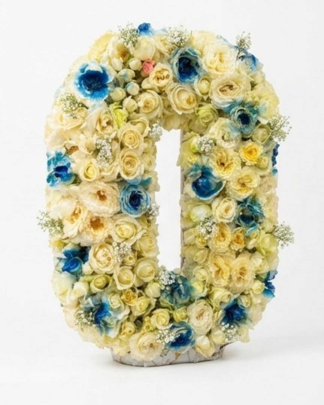 Custom Floral Number Arrangement (Number 0) with Blue & White Roses detail 2