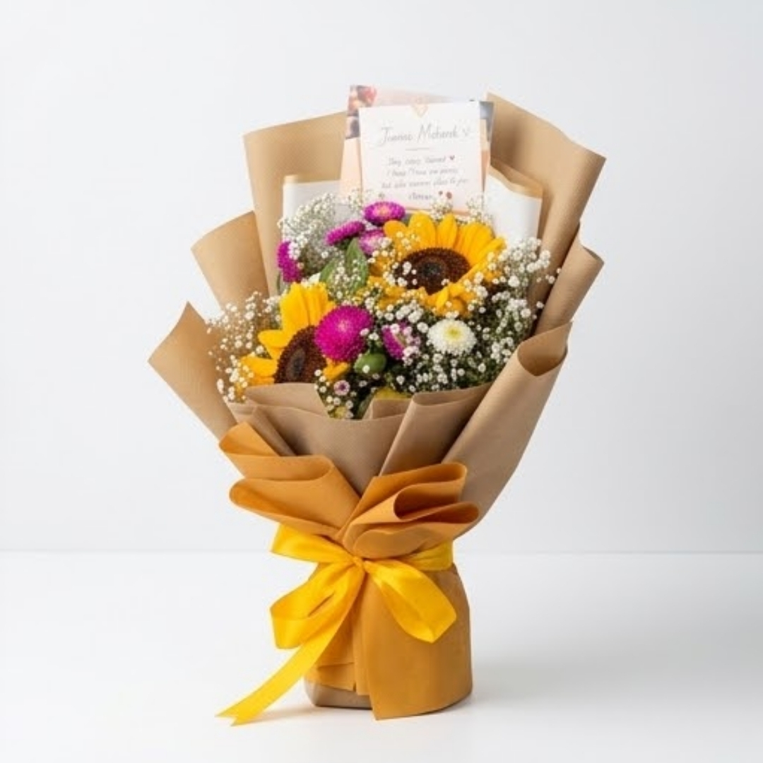 Radiant Sunshine Sunflower & Baby’s Breath Floral Bouquet detail 4