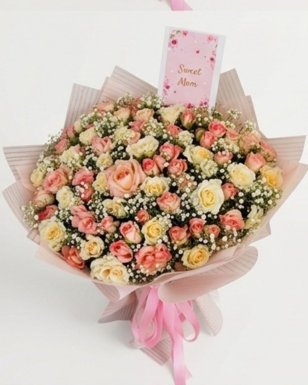 Sweet Mom Pink & Cream Rose Luxury Bouquet detail 3
