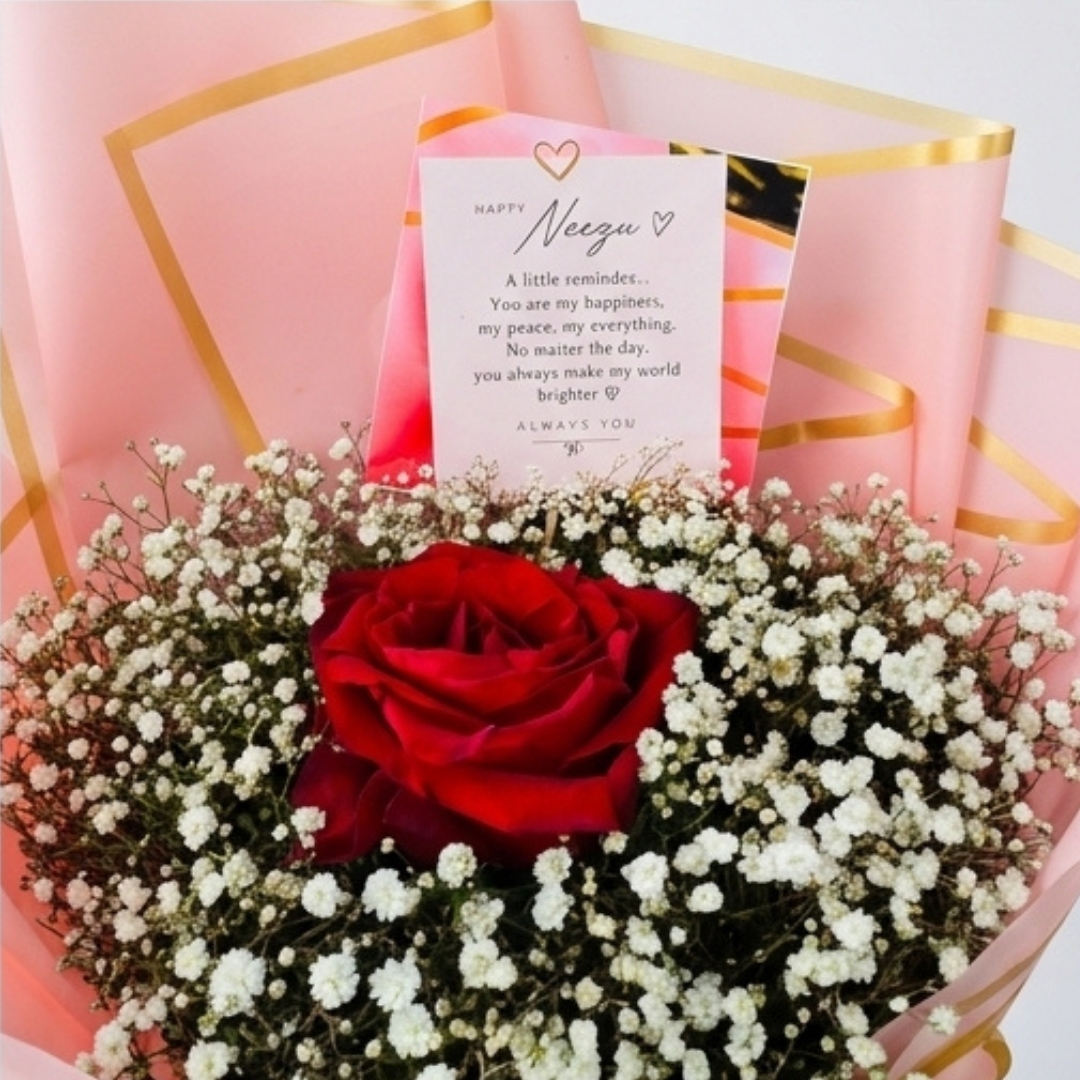 Eternal Romance Single Red Rose & Baby’s Breath Bouquet detail 4