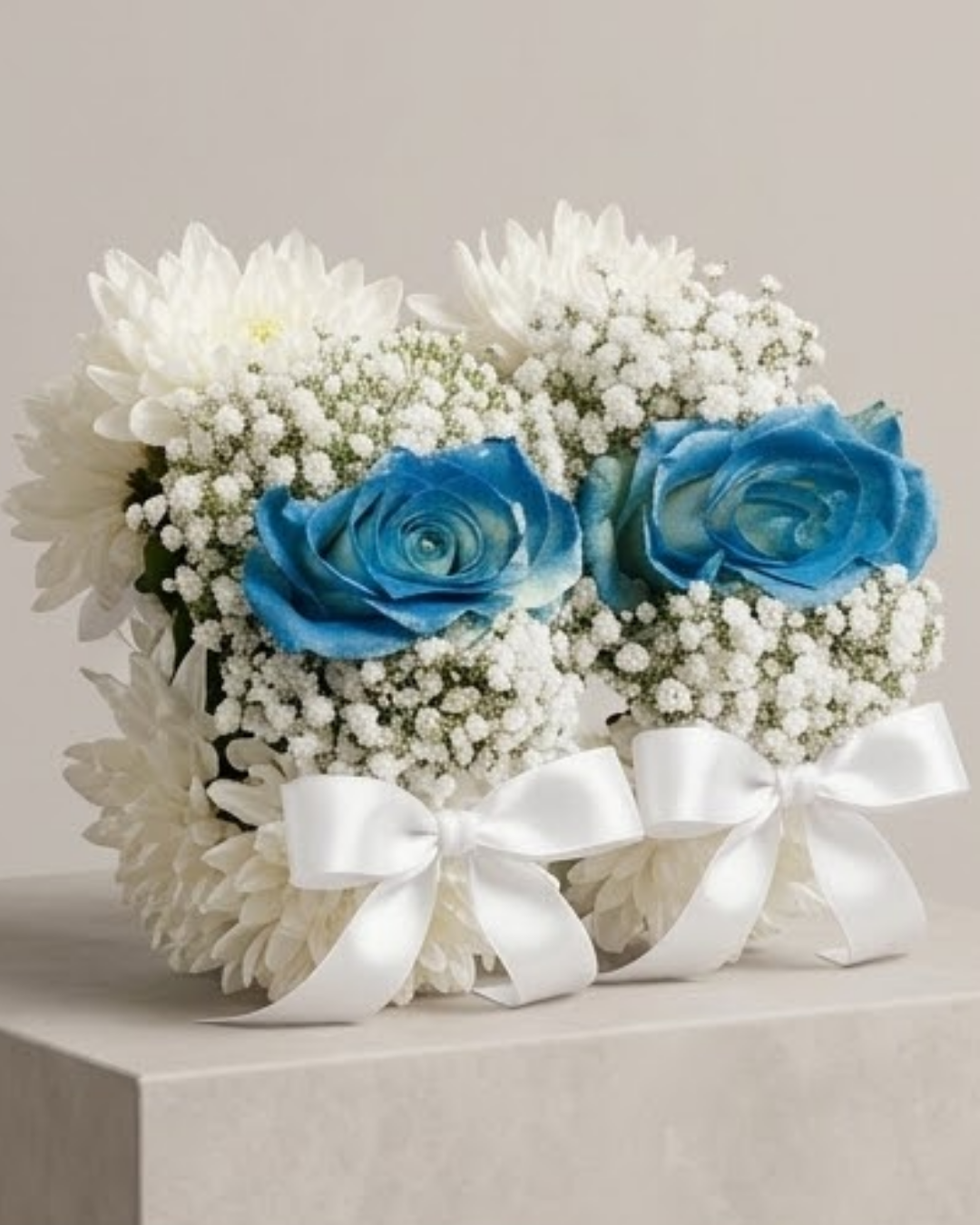 Sapphire Serenade Blue Rose & Baby's Breath Wrist Corsage Set detail 2