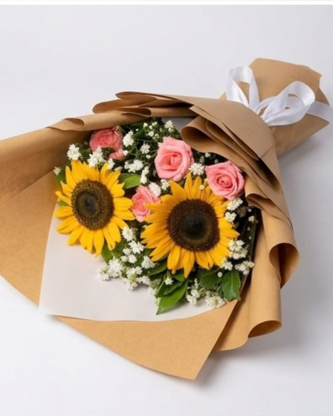 Sunflower and Mixed Floral Bouquet with Brown Kraft Wrapping detail 3