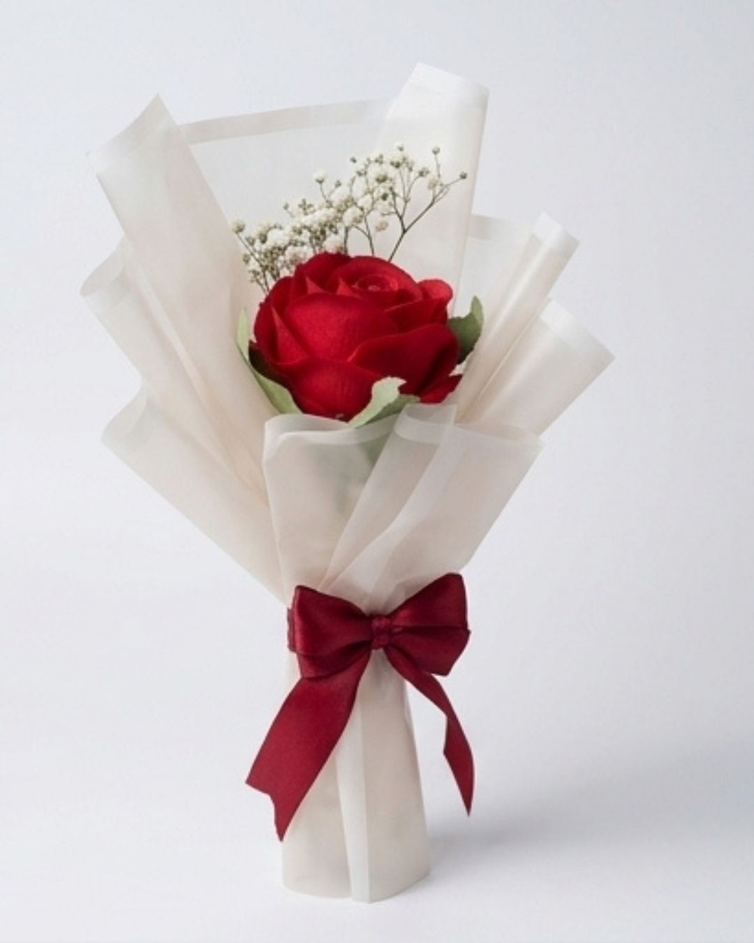 Single Stem Red Rose & Baby's Breath Keepsake Bouquet detail 2
