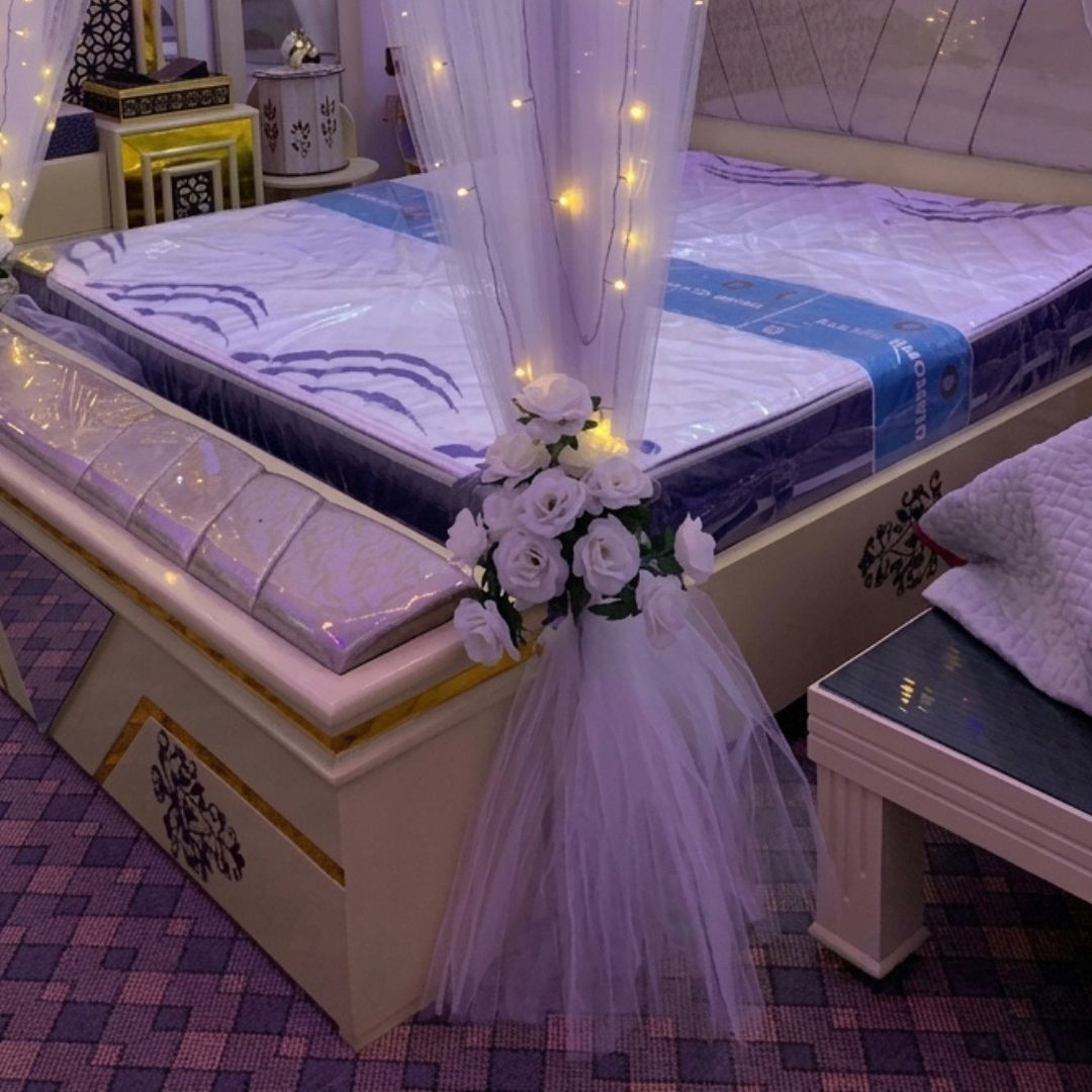 Luxury Artificial Floral Masehri & Bridal Room Setup | White Roses & Fairy Lights
