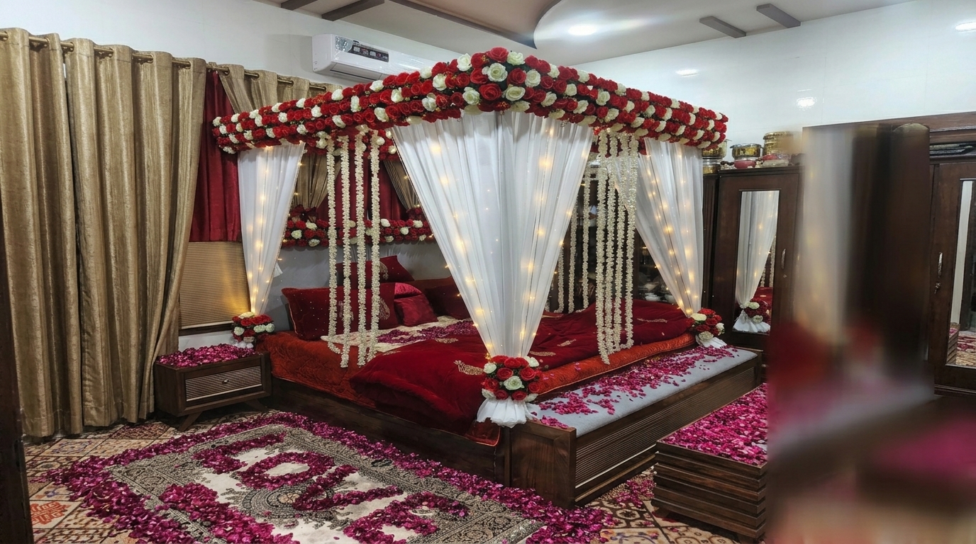 Artificial Masehri Wedding Room Decoration Setup — Bridal Room by Aligoraya Flowers Market