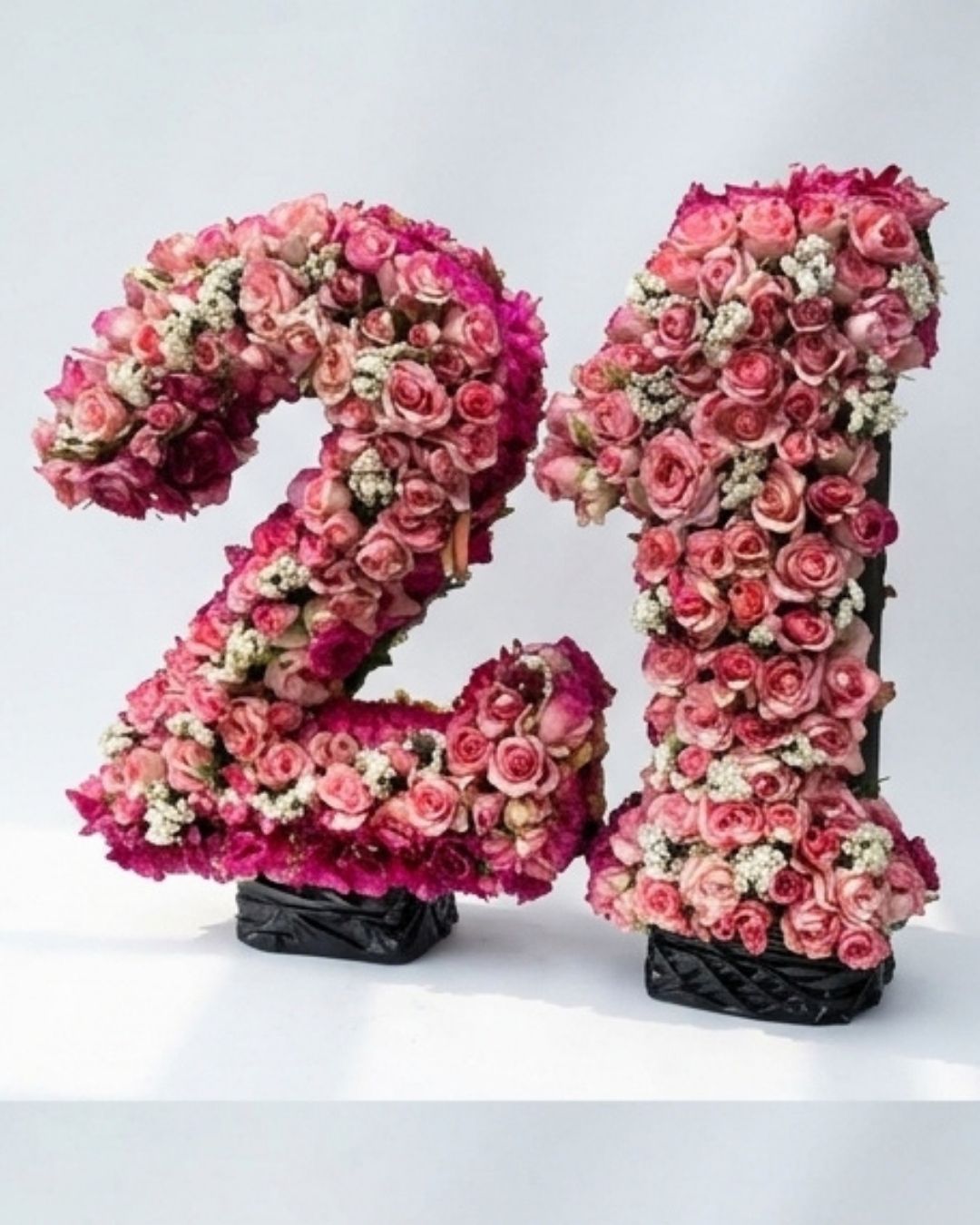 Custom Floral Number 21 Rose & Baby's Breath Arrangement detail 2