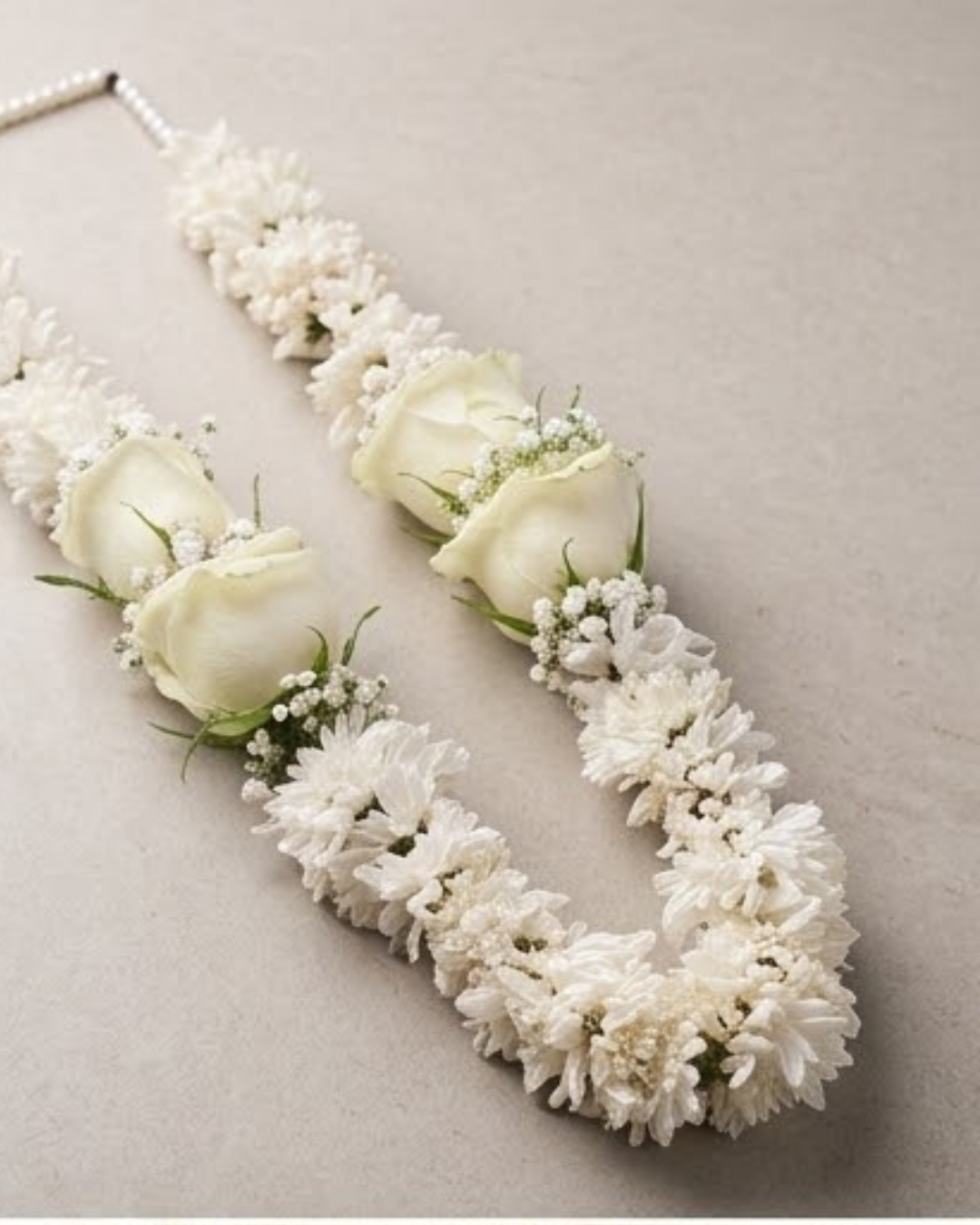Pure Ivory White Rose & Tube Rose Traditional Floral Mala detail 3