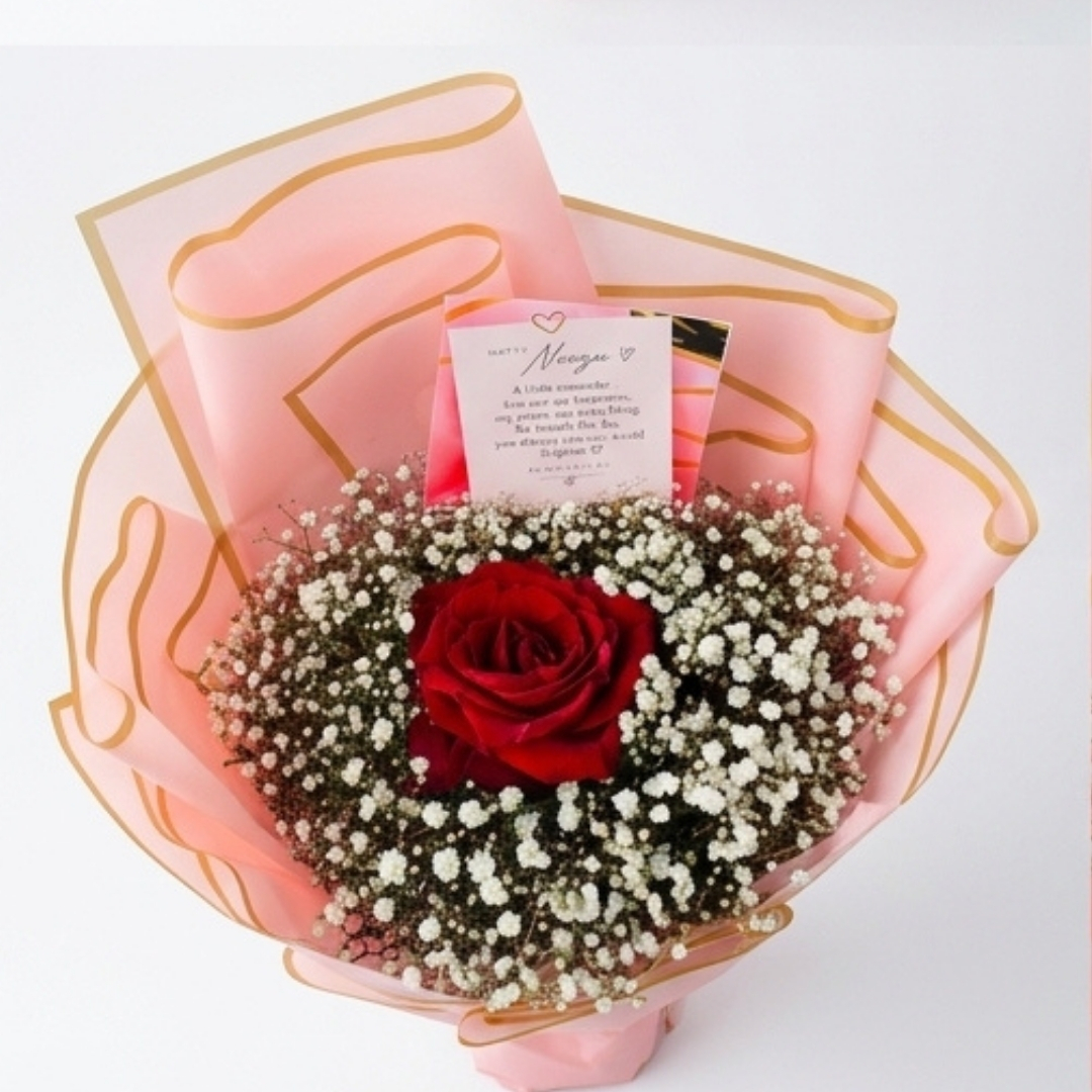 Eternal Romance Single Red Rose & Baby’s Breath Bouquet detail 3