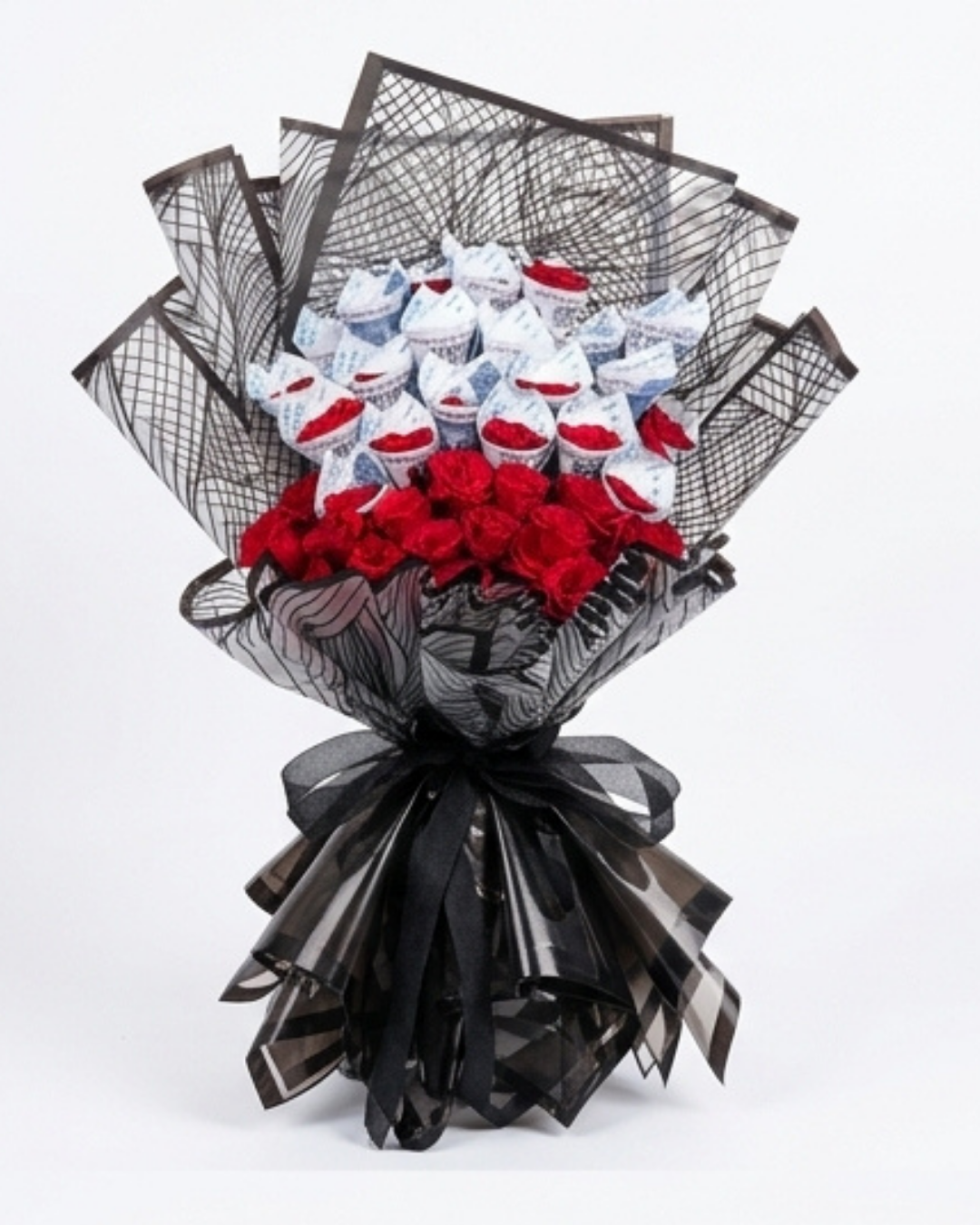 Royal Noir Cash & Red Rose Luxury Gift Bouquet — Fresh Flowers by Aligoraya Flowers Market, Lahore