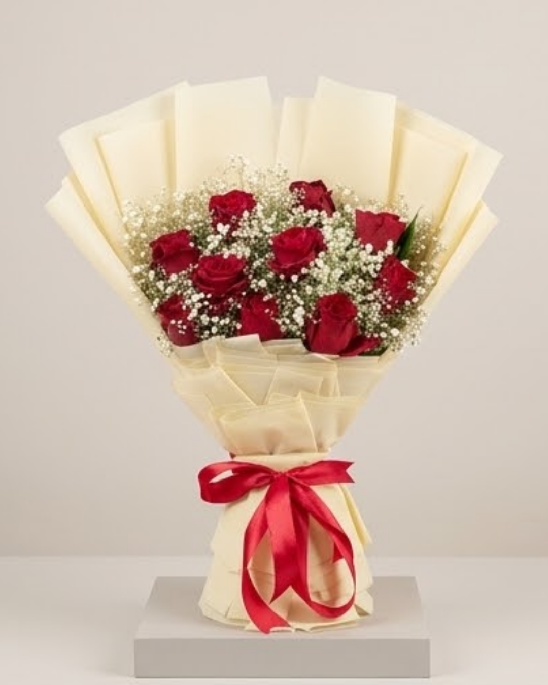 Ivory & Crimson Classic Red Rose Luxury Bouquet — Fresh Flowers by Aligoraya Flowers Market, Lahore
