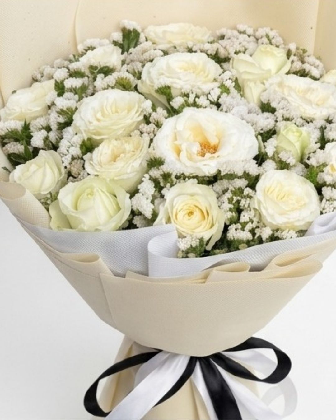 Ivory Grace White Rose & Baby's Breath Bouquet detail 3