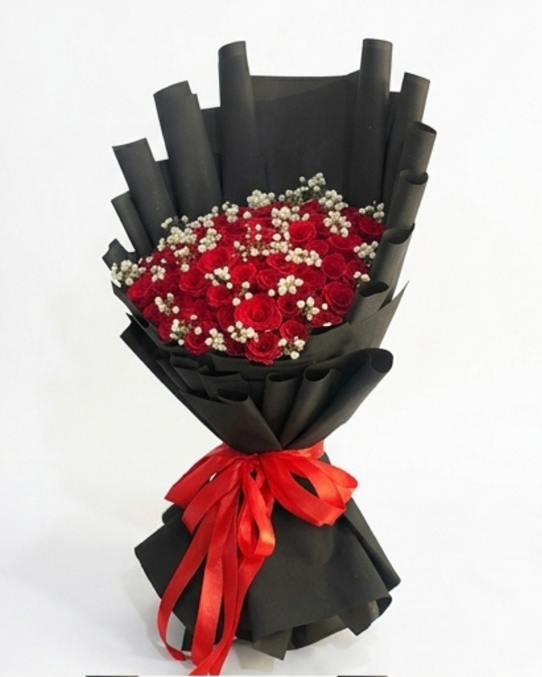 Velvet Noir Red Rose & Baby's Breath Luxury Bouquet detail 2