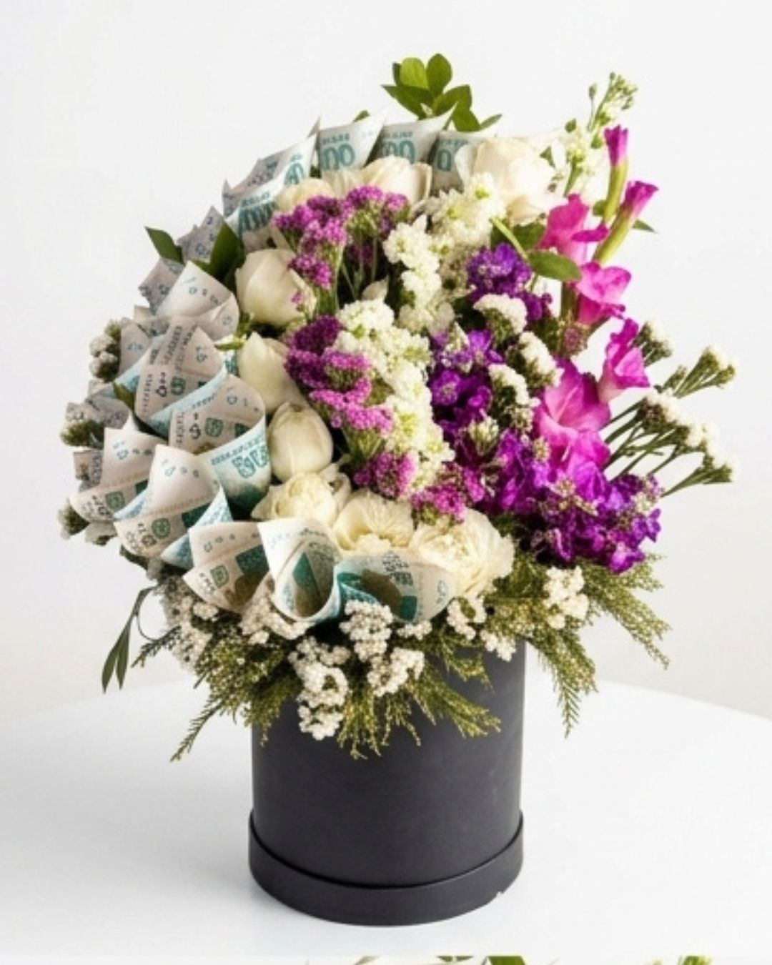 Majestic Noir Cash & Mixed Floral Luxury Hat Box detail 2
