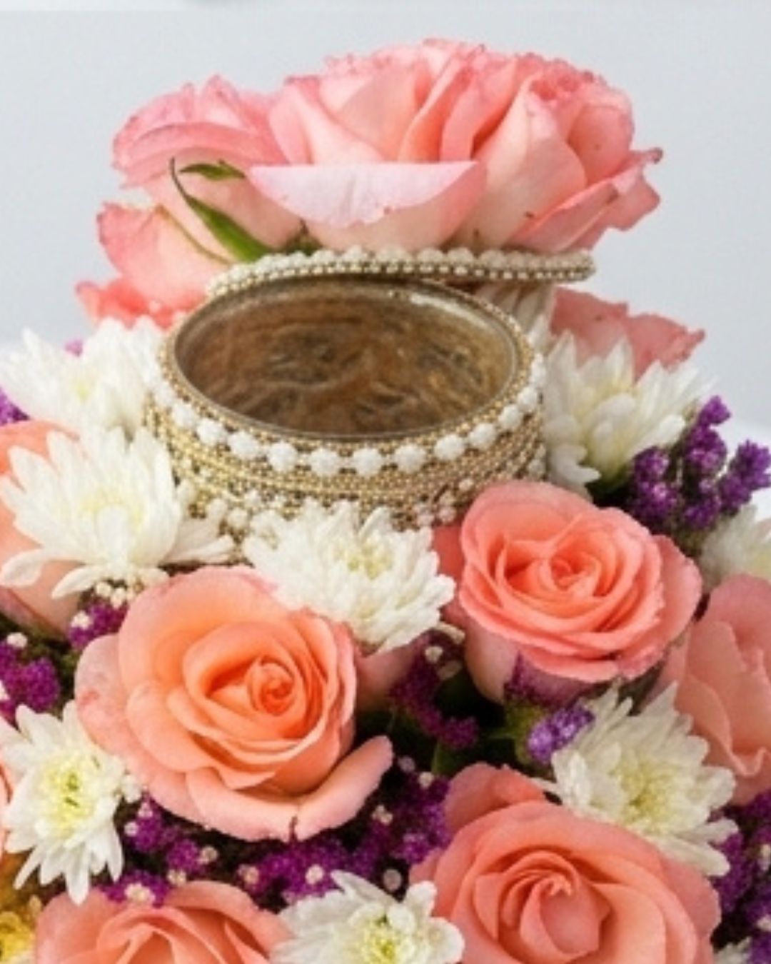 Coral Radiance Doodh Pilai Glass & Floral Wedding Tray detail 3