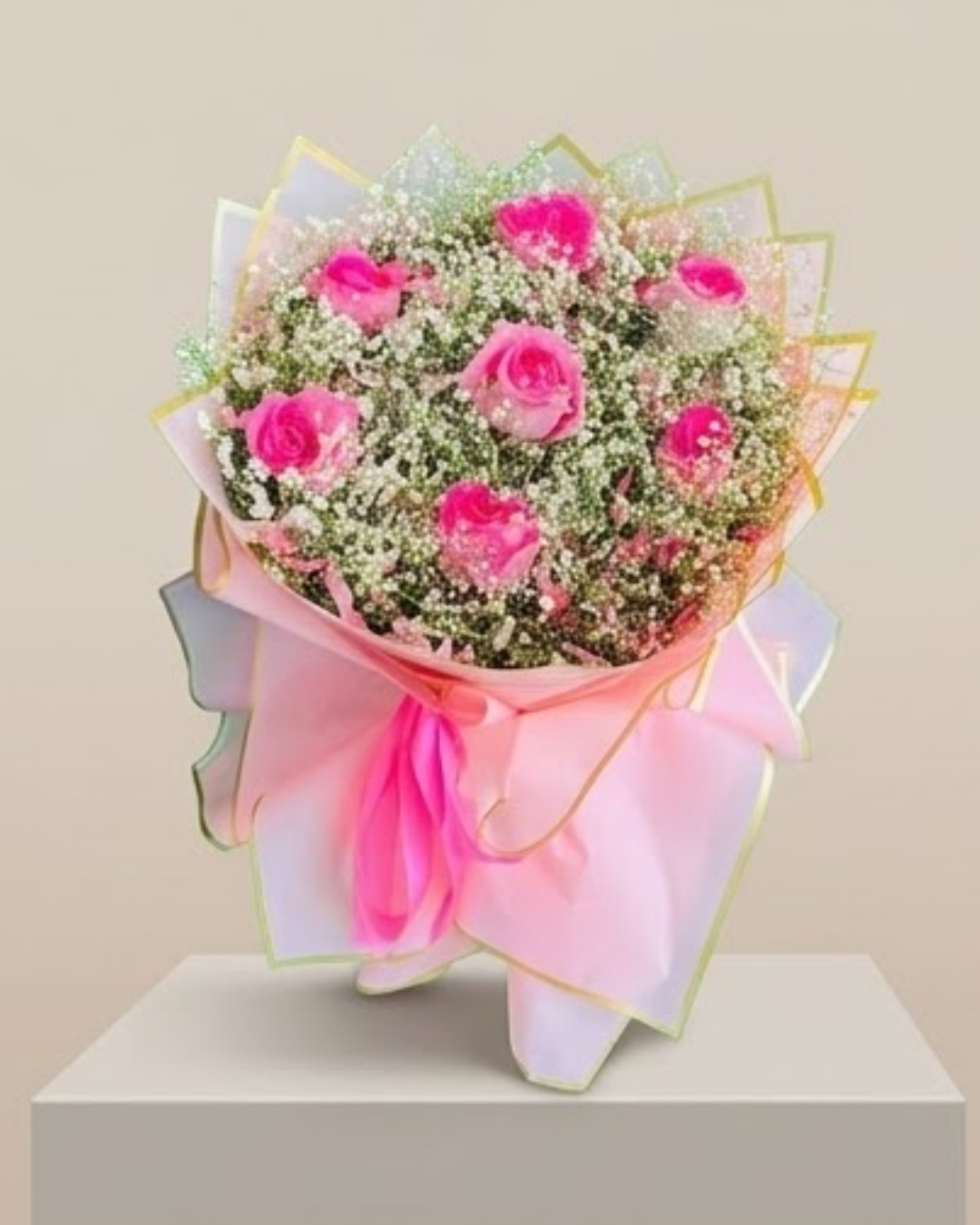 Blush Whispers Pink Rose & Baby's Breath Luxury Bouquet detail 2