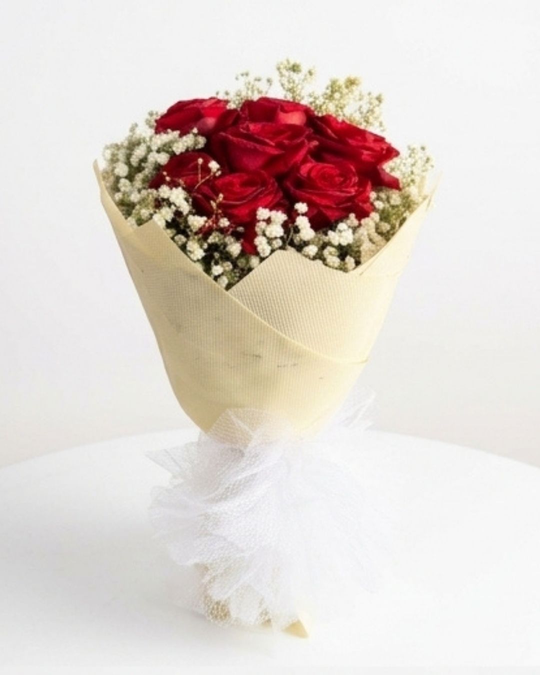 Cream & Crimson 7 Red Rose Petite Luxury Bouquet — Fresh Flowers by Aligoraya Flowers Market, Lahore