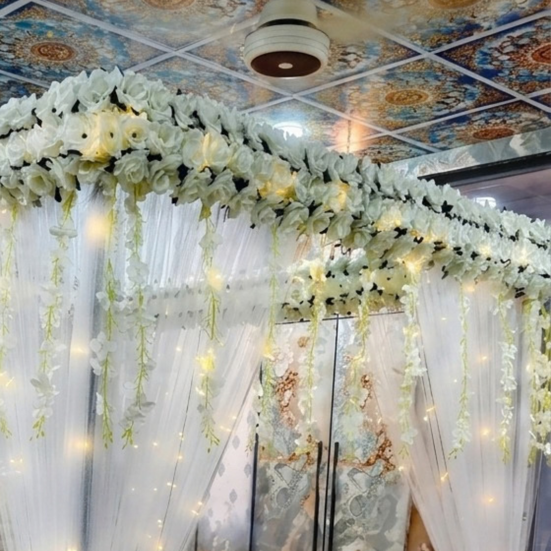 Elegant White Floral Canopy Bridal Room Decoration