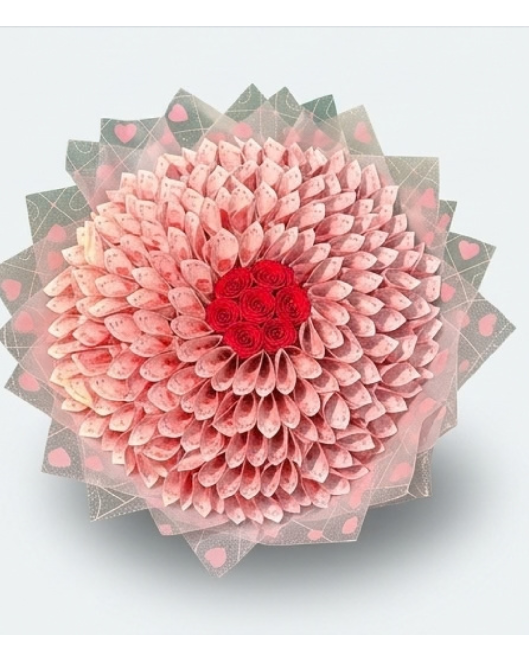 Currency Note Money Bouquet with Red Center and Decorated Wrapper detail 3