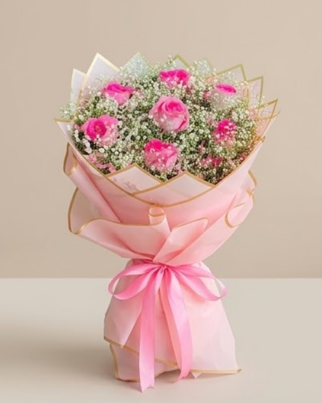 Blush Whispers Pink Rose & Baby's Breath Luxury Bouquet — Fresh Flowers by Aligoraya Flowers Market, Lahore