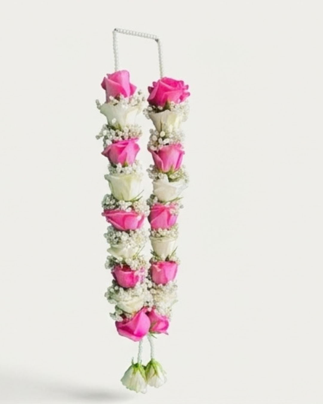 Pink and White Rose Floral Garland Mala detail 2