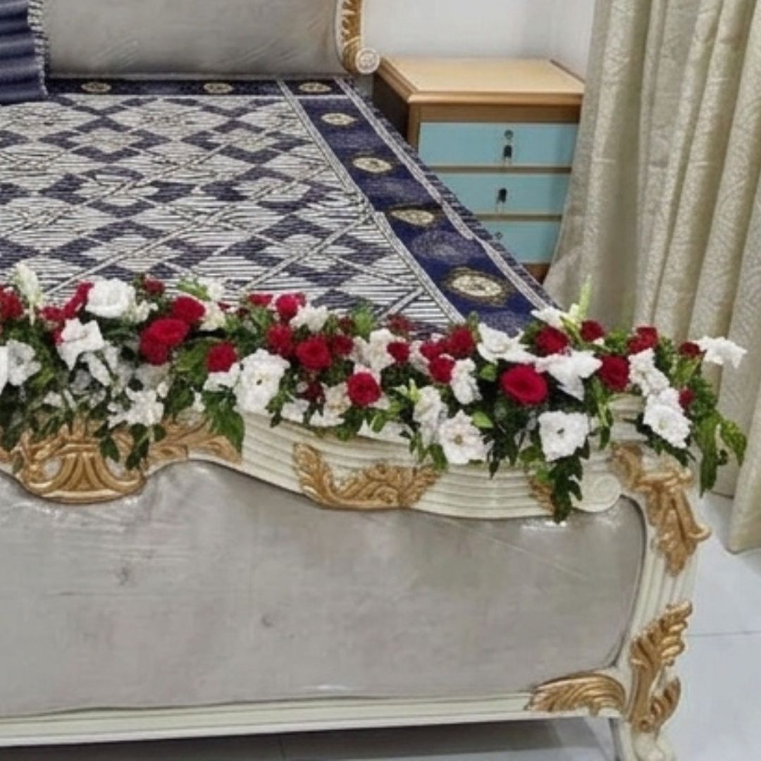 Luxury Fresh & Artificial Flower Bridal Bed Decor | Masehri Decoration Set
