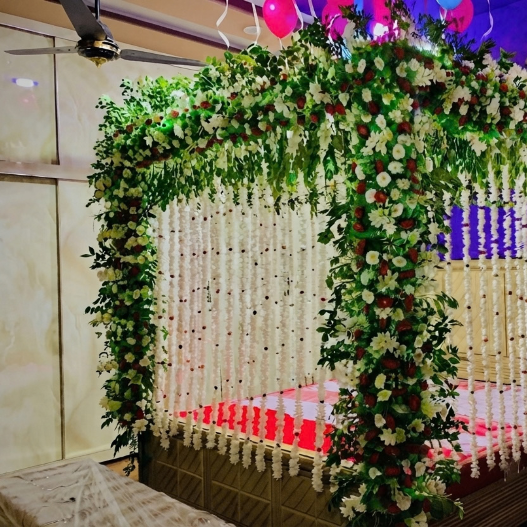 Floral Arch & Hanging Garland Bridal Room Decoration