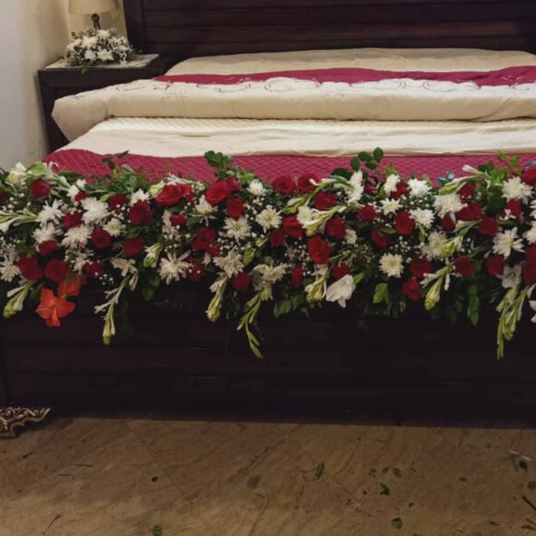 Luxury Fresh & Artificial Floral Wedding Bed Decoration (Masheri Design)