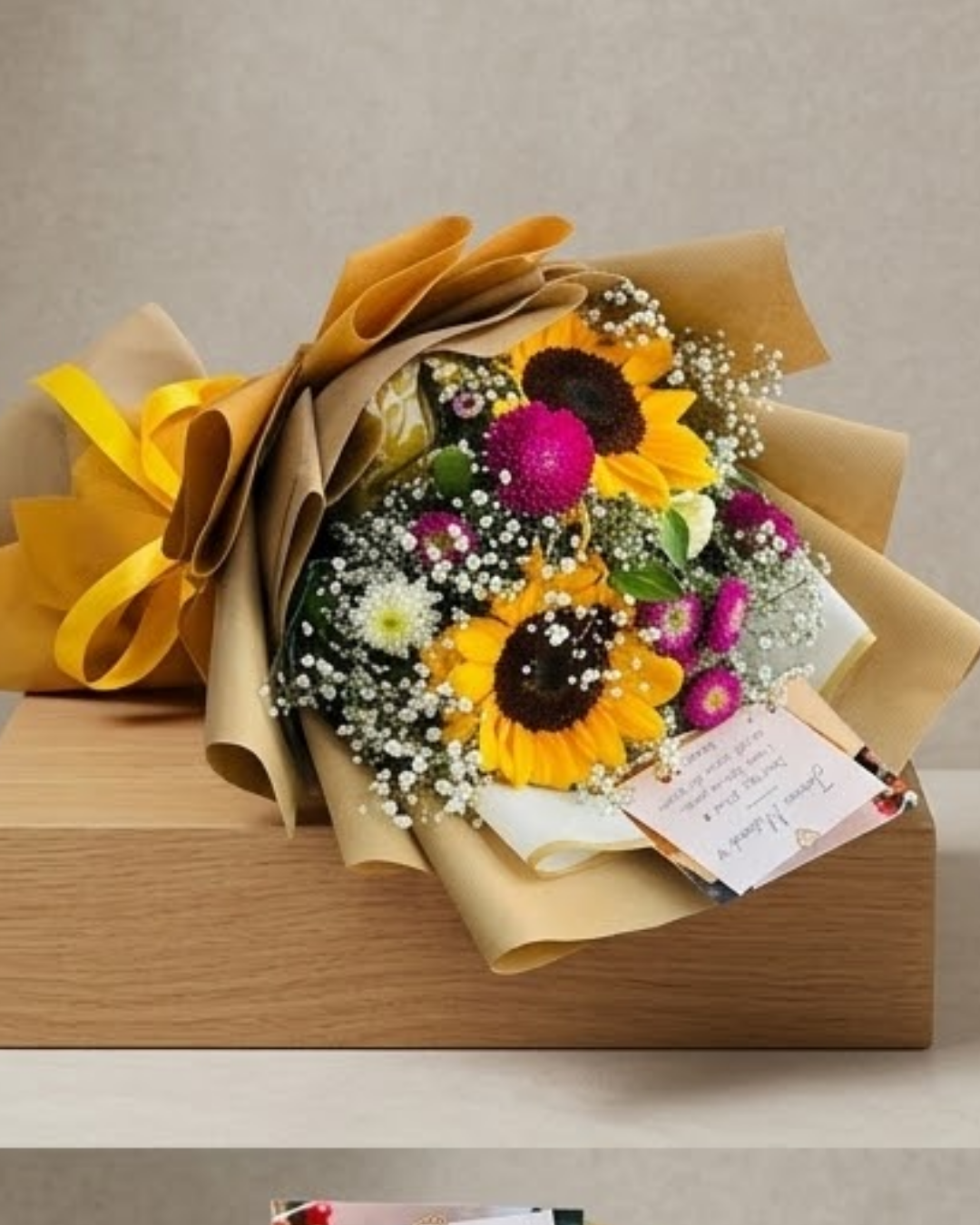 Golden Amber Sunflower & Magenta Blossom Luxury Bouquet detail 2