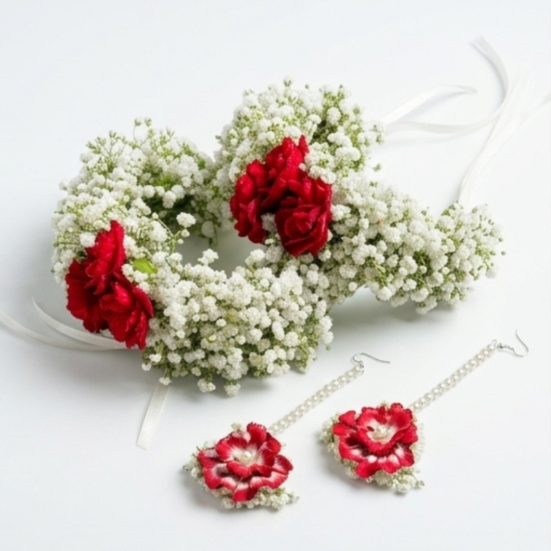 Scarlet Grace Red & White Floral Jewelry Set detail 2