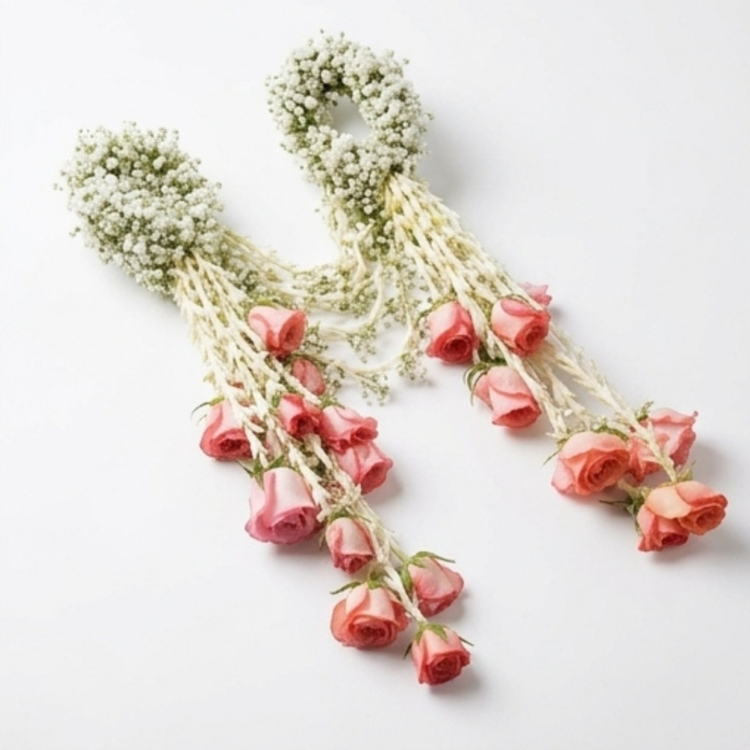 Cascading Pink Rose & Baby’s Breath Traditional Gajray detail 2