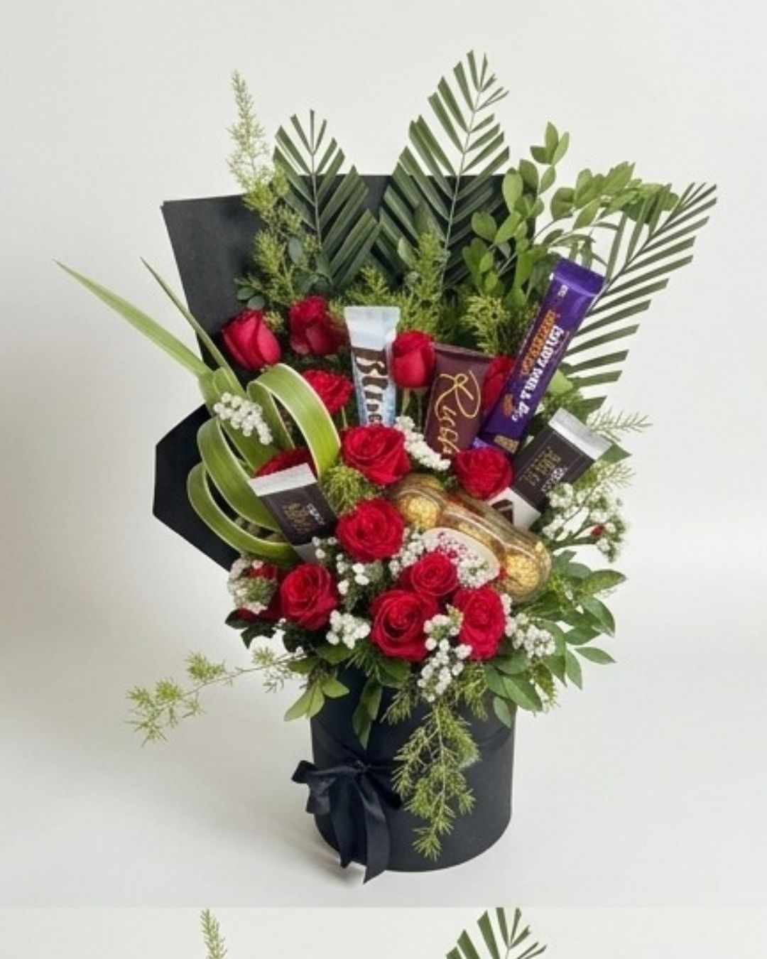 Luxury Red Rose & Chocolate Black Box Arrangement detail 2
