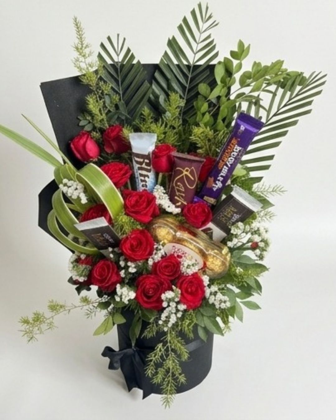 Luxury Red Rose & Chocolate Black Box Arrangement detail 4