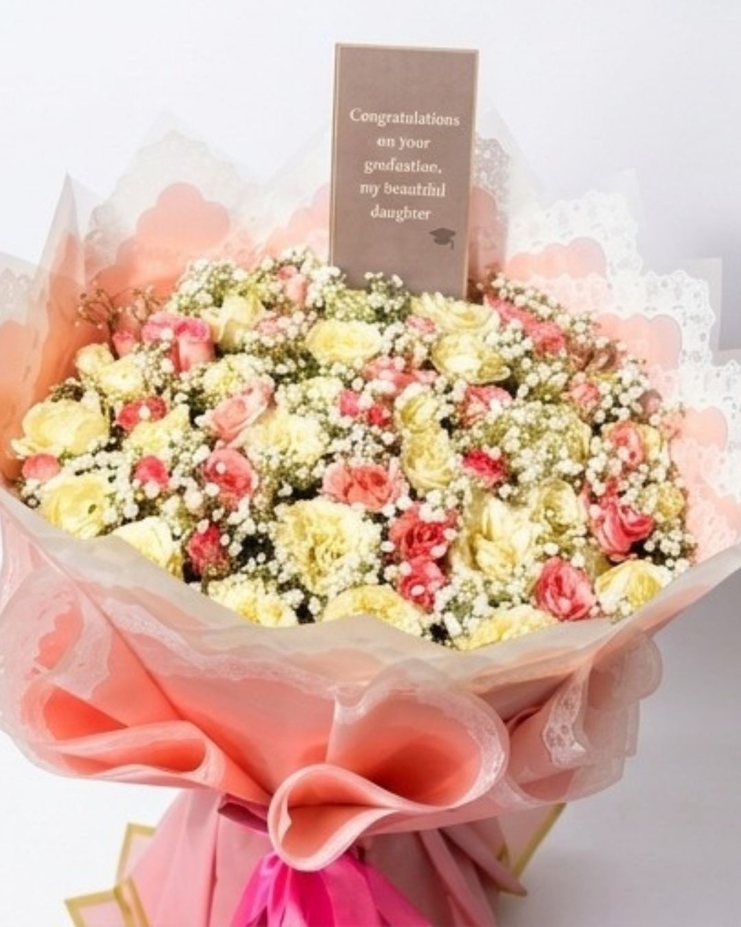 Graduate's Pride Pink & Cream Rose Luxury Bouquet detail 4