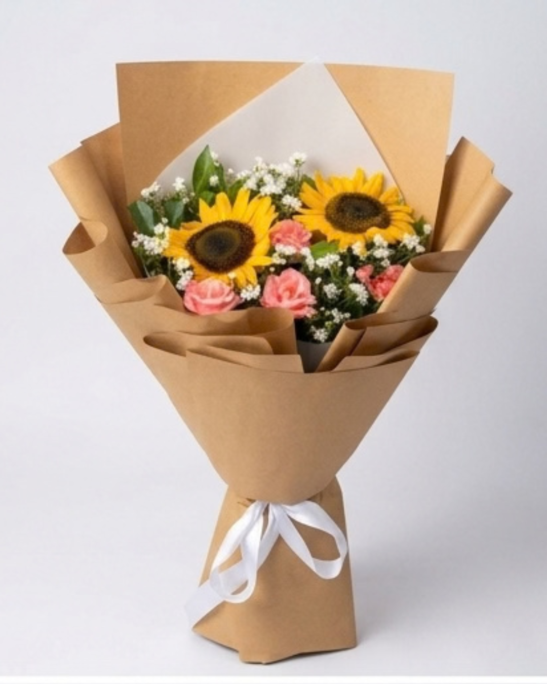 Sunflower and Mixed Floral Bouquet with Brown Kraft Wrapping — Fresh Flowers by Aligoraya Flowers Market, Lahore
