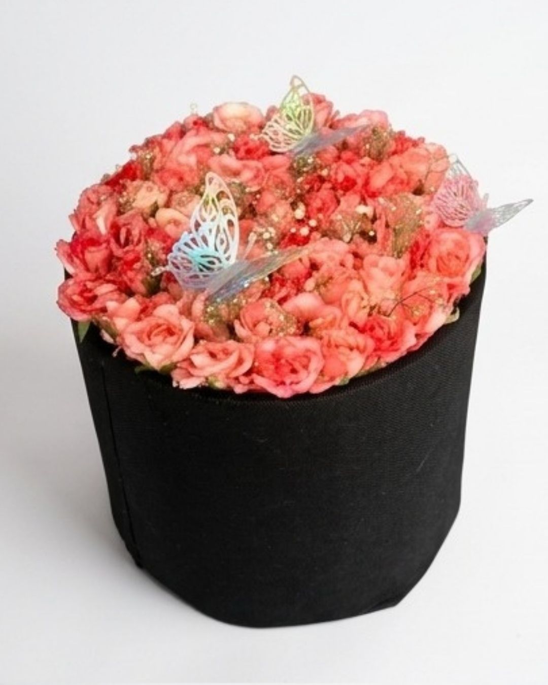 Luxury Pink Rose & Butterfly Black Floral Box detail 2