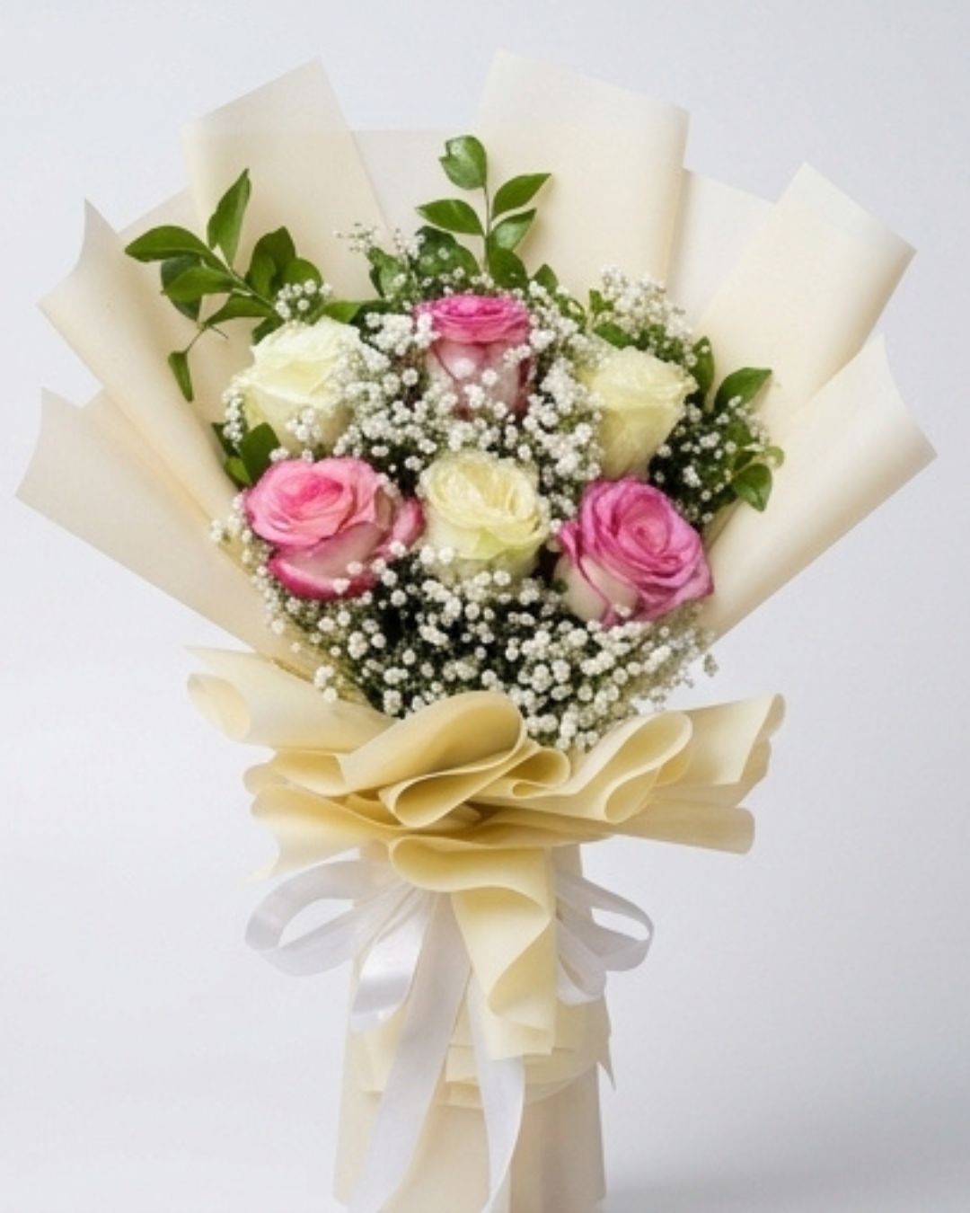 Soft Pastels Pink & White Rose Luxury Bouquet detail 3