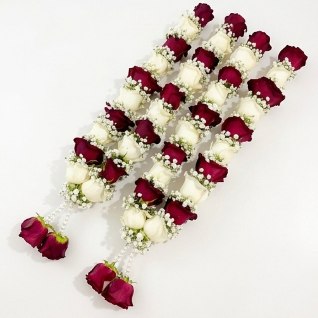 Royal Maroon & White Rose Traditional Garland detail 4