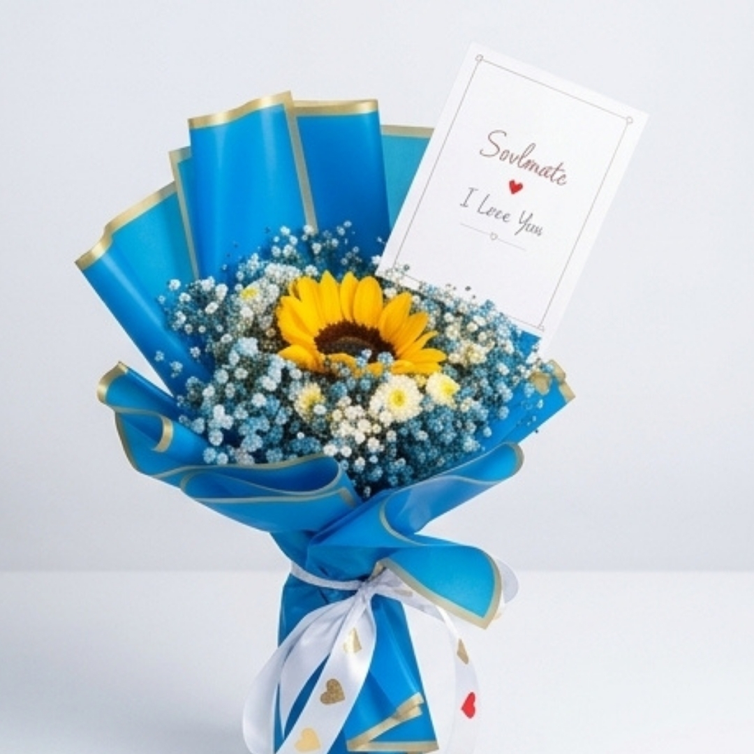 Azure Soulmate Sunflower & Baby’s Breath Bouquet detail 2