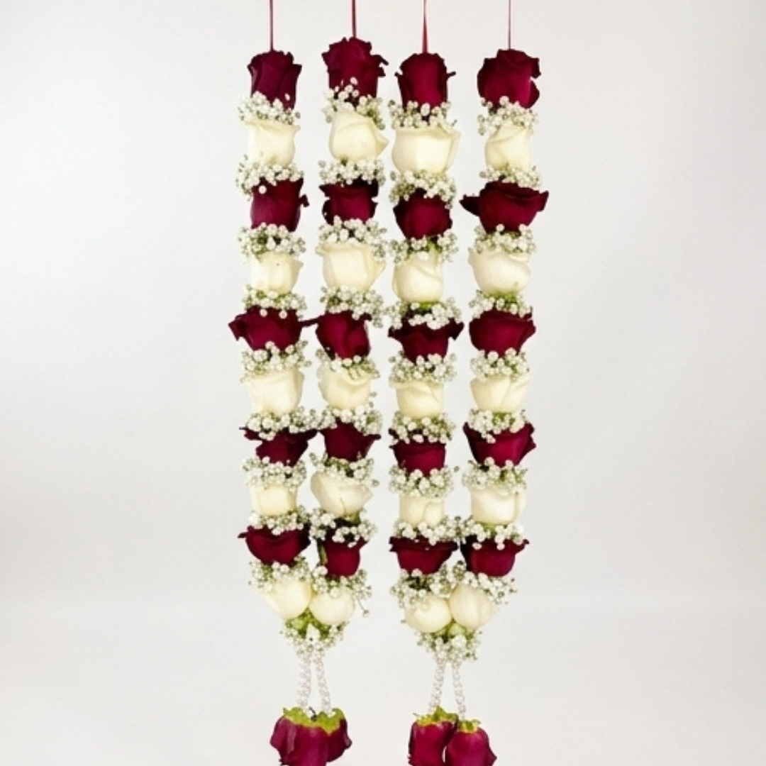 Royal Maroon & White Rose Traditional Garland detail 2