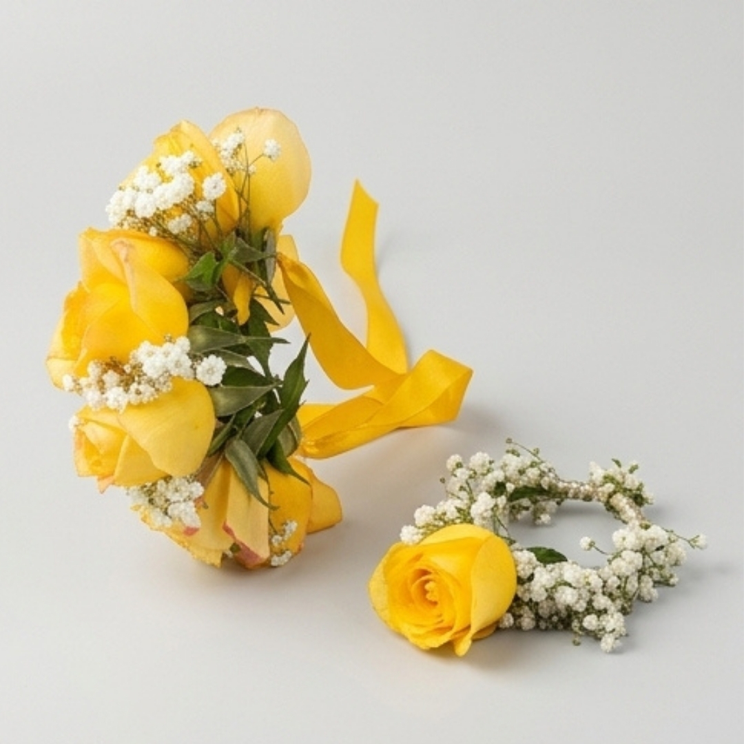 Sunshine Yellow Rose Floral Jewelry Set detail 2