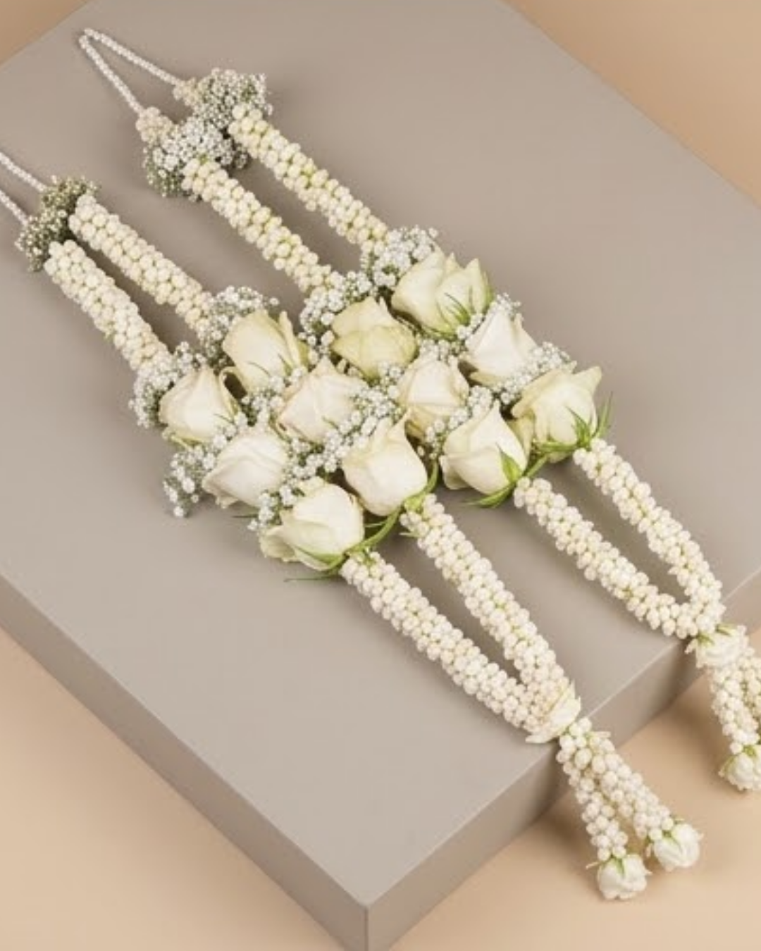 Ivory Pearl Traditional Floral Mala & Rose Set